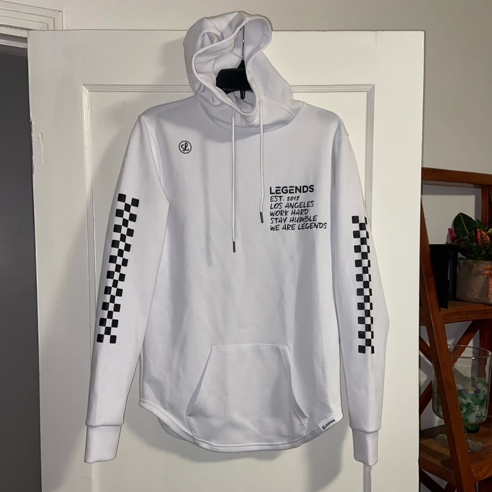 Legends White Hoodie with Checker Sleeve Details